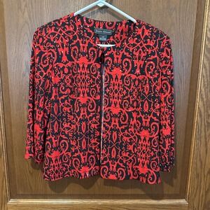 Jessica Howard Women's Red‎ Black Ornate Sequin Accent Open Front Cardigan 12P